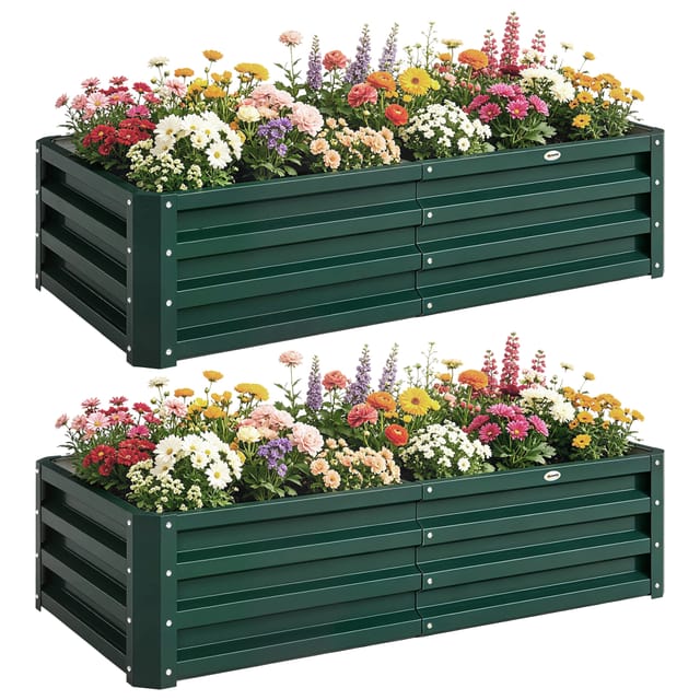 Set Aus 2 Rechteckigen Hochbeeten, Verzinkter Stahl, 60x60x30,5 Cm, Dunkelgrün, Formschön Und Funktional Im