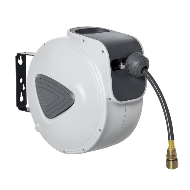 Druckluftschlauch-aufroller 20 M Selbstaufrollend 3/8 Zoll Grau Wandhalterung 180° Drehbar