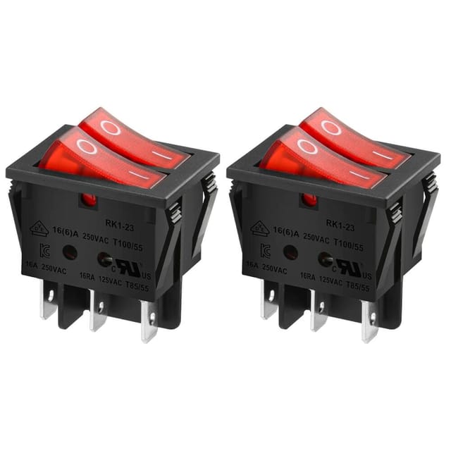 2er Wippschalter 16a 250v Ac, 6 Anschlüsse, Rote Leuchte Ein-aus, Doppelpol-schalter Für Elektrogeräte