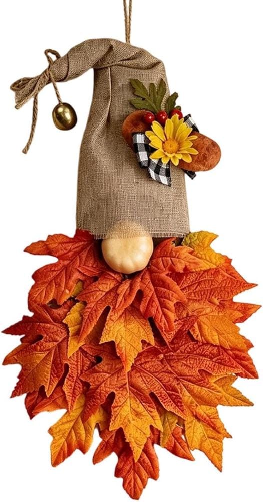 Ahornblatt-kranz Mit Wichteln, Kunstliche Rustikale Girlande, Herbstliche Tur-dekoration