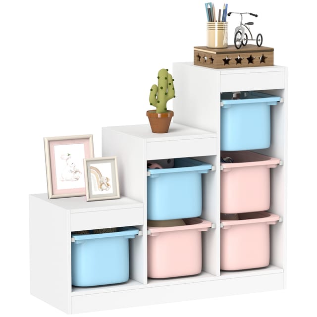 Spielzeug-aufbewahrung 3 Ebenen 96 X 38,5 X 90 Cm, 6 Herausnehmbare Boxen, Kippschutz, Für Kinder 3- In Grau