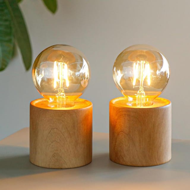 2er Pack Kabellose Keramiklampen 5cm, Edison Lampe Timer, Nachttisch Deko Ambiente Vintage