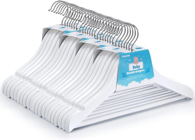 24er Weiße Natur-bügel 30cm, Mit Kerben Und Stange, Rutschfest, Für Kinder- Und Babykleidung Im Schrank