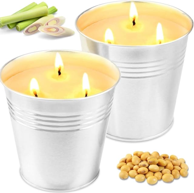 2er Pack Grosse Zitronellakerzen Garten, Je 425 G, Natuerliches Sojawachs, Mueckenabweisend Outdoor Terrasse