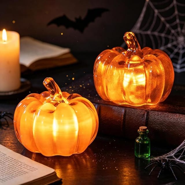 Halloween Deko Leuchtender Kürbis 2er Set, Led Kürbis-lichter, Gruselige Atmosphäre Für Veranda Und Garten