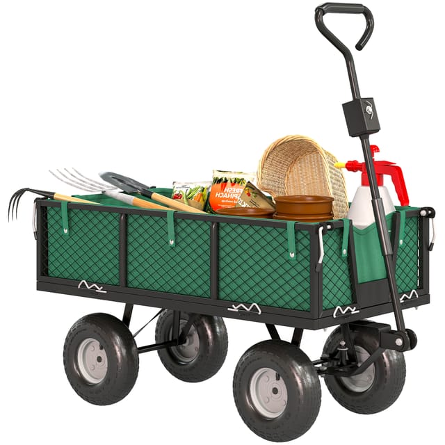Gartenwagen Schubkarre 300 Kg Stahl 105x51x54 Cm Grün Pneumatikräder Klappbare Seiten Garten