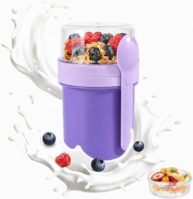 Müsli Becher To-go 550+250 Ml, Auslaufsicher Mit Löffel Saucenbox Büro Perfekt Für Reisen