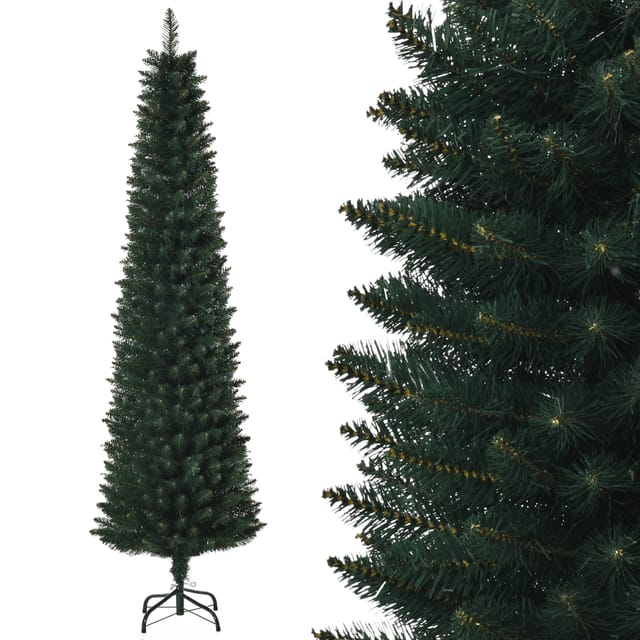 Künstlicher Weihnachtsbaum Slim 180 Cm, 380 Zweige, Ø 56 Cm, Stahlgestell Klappbar, Pvc, Flammhemmend, Grün