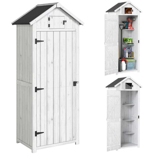 Gartenschrank Gartenschuppen Holz 77x54x179 Cm Hellgrau 3 Ebenen Abschließbare Tür Wetterfest