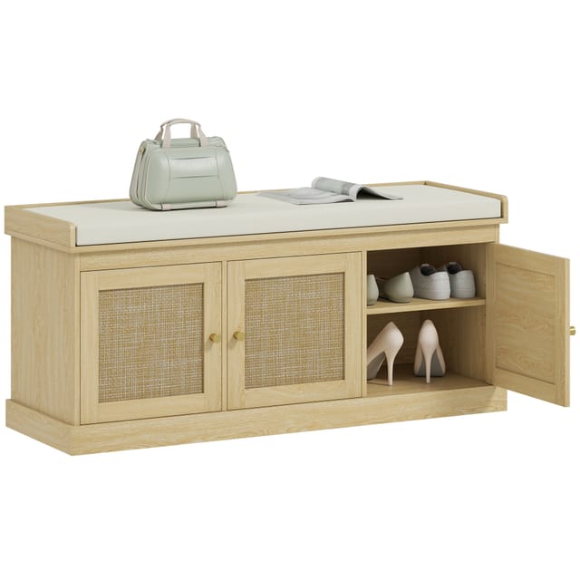 Schuhbank 9 Paar Mit Rattan-türen, Sitzbank Mit Stauraum, 80x30x50 Cm, Eiche, Ergonomisch Und Komfortabel F