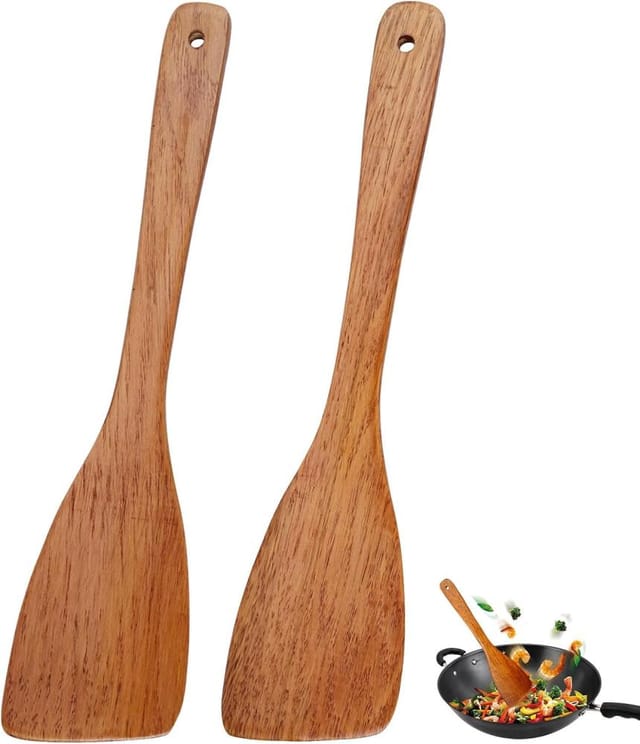 2er Set Kochloffel Aus Naturholz, Ruhrloffel Fur Kuche, Schonender Spachtel Ohne Kratzer