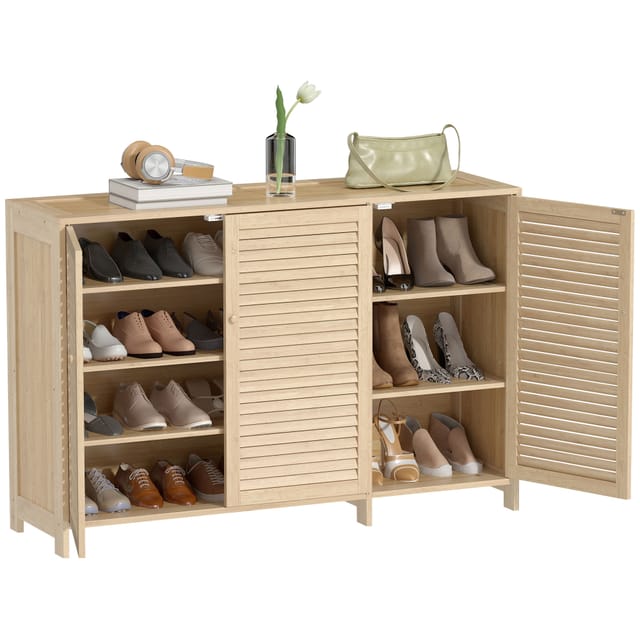 Schuhschrank Bambus 18 Paare, Schmaler Schuhschrank 63x25x100 Cm, Natur, Mit Sicheren Details Für Haushalt U