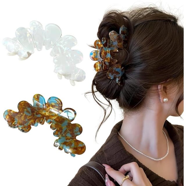 2er Set Große Haarklammern Mit Acetat-blüten, Elegante Frauen, Frisierzubehör Für Dickes Und Mittellanges Haar