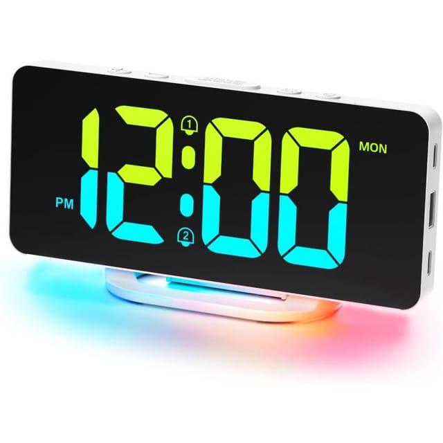 Digitaler Wecker 2 Alarme Mit Snooze, Netzbetrieben, 10 Rgb-nachtlichtmodi, Uhr Für Nachttisch Und Büro