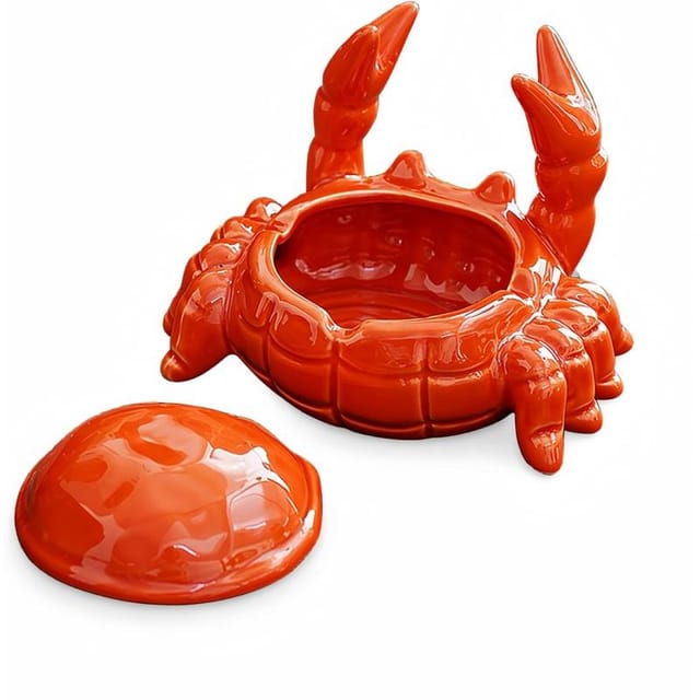 Krabben-deko Scharlachrot, Keramik-aschenbecher Mit Geruchsdeckelndem Deckel, Origineller Tischaschenbecher