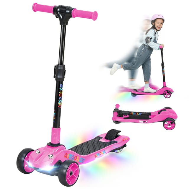 E-scooter Kinder Elektroroller 3-rad 6 Km/h Klappbar 64x29x83 Cm Rosa Led-licht 3 Räder