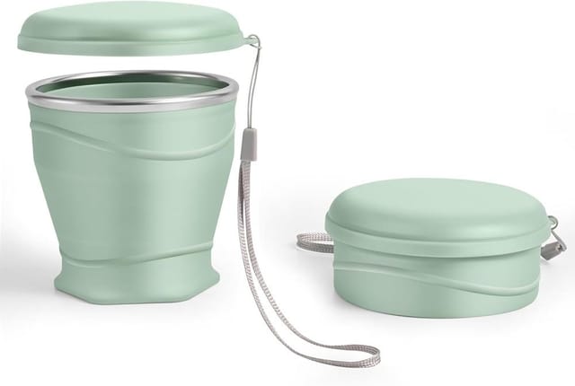 Faltbarer Reisebecher Silikon Mit Staubdeckel 260 Ml, Auslaufsicher Für Garten Und Terrasse