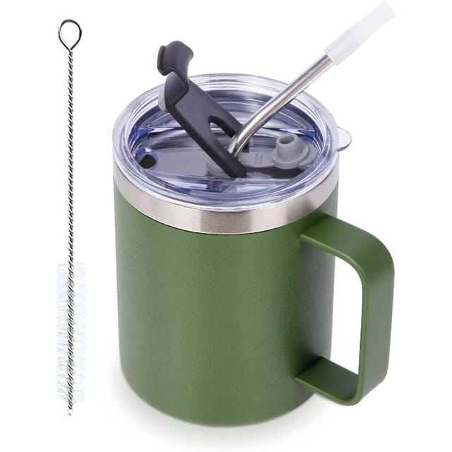 Isolier-kaffeebecher 355 Ml Auslaufsicher, Klappdeckel Mit Integriertem Strohhalm, Reisebecher Für B üro Auto