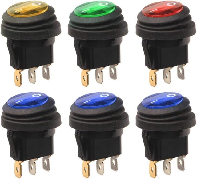 6er Wippschalter 12-24vdc 20a, Blaue Led, 3 Pin Spst, Rund Wasserdicht, Für Auto Beleuchtung Und Zubehör