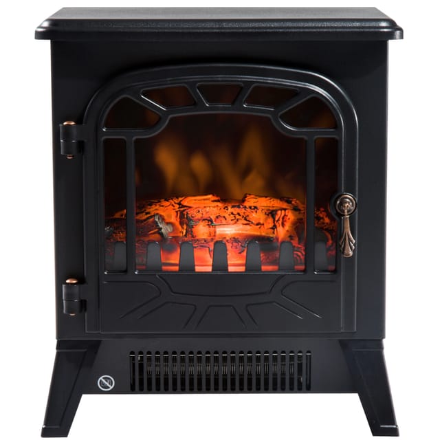 Elektrischer Kamin 1850 W, Schwarzes Glas, Freistehend Oder Wandmontierbar, Led-flammeneffekt, Fernbedienung
