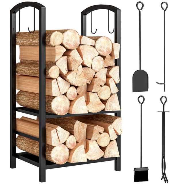 Kaminbesteck-ständer, 30 X 75 Cm, Metall Schwarz, 4 Werkzeuge, Schürhaken Schaufel Besen Zange, Stand