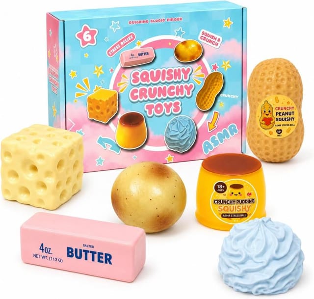 6er Pack Crunchy Squishy Weich, Stressbälle Butterpudding Asmr Für Büro Platzsparend Aufbewahrt