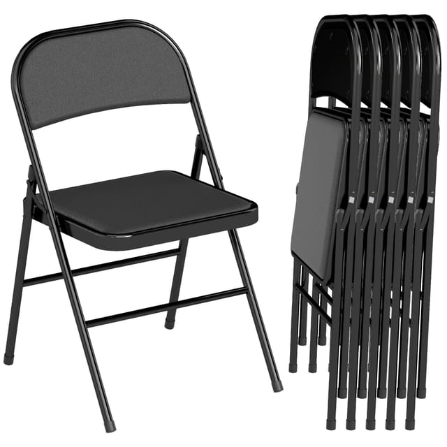 6er Set Klappstühle Schwarz, 45 X 46 X 78 Cm, Pp-sitz Und -lehne, Stahlrohr-gestell, Klappbar, Stapelbar