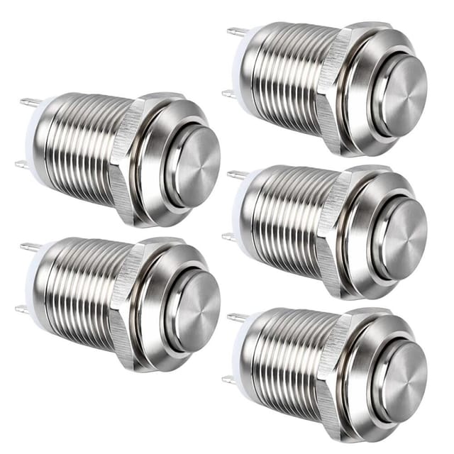 5er Metallische Momentane Wasserdichte Drucktaster Spst, Ohne Leuchte, 2a, Ein-aus Schaltung, Industriell