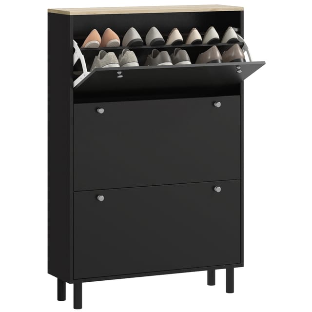 Schuhschrank Schwarz Schuhregal 80 X 23,5 X 121 Cm, 3 Klappfächer Für 24 Paar Schuhe Eu44, Verstellbare
