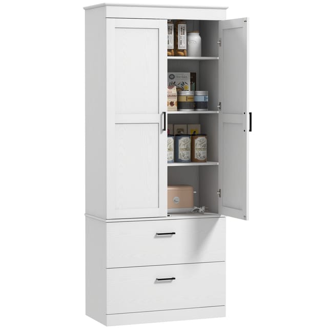 Küchenbuffet Hochschrank, 75 X 39 X 178 Cm, 2 Schubladen, Schrank, Verstellbare Böden, Shaker-türen