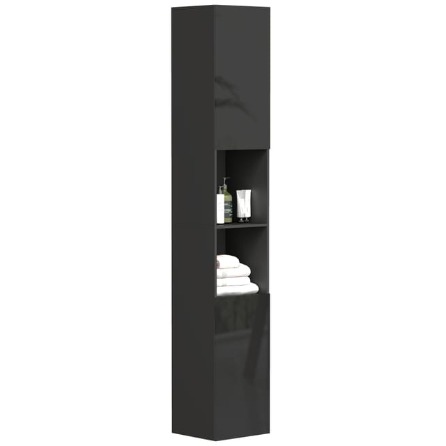 Badezimmerschrank 2 Türen, Badezimmer-standschrank 30x30x181,5 Cm, Schwarz, Formschön Und Funktional Im Mod