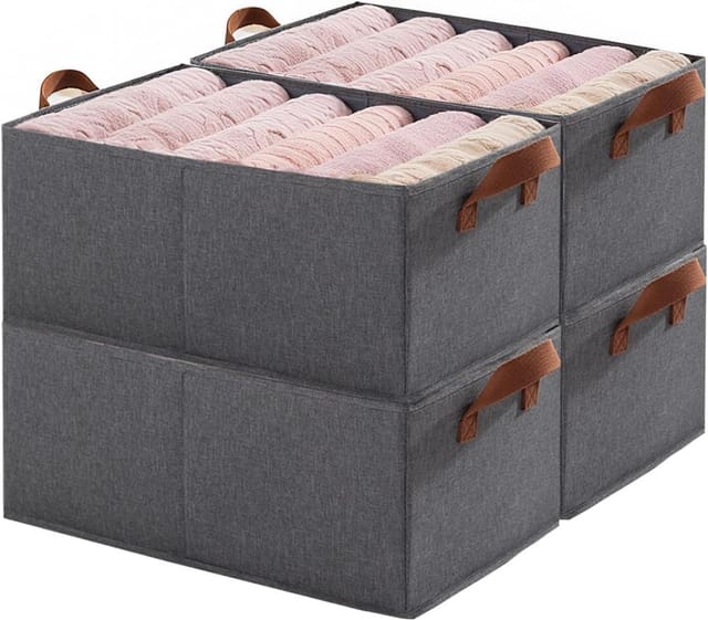 4er Pack Aufbewahrungsboxen Stoff, Kleider-aufbewahrungsbehaelter Griff, Faltbar Schrank Waesche Zuhause