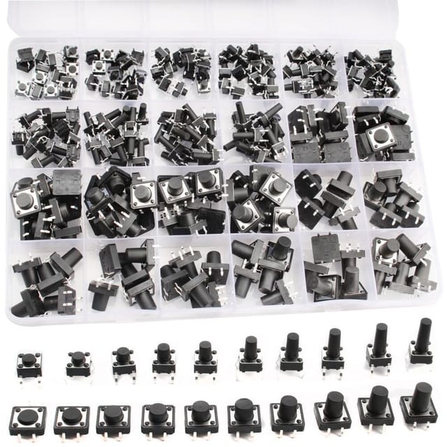 Momentaner Mikro-drucktaster, 6x6 Oder 12x12mm, 20 Werte 250 Stück, Sortimentsbox, Für Elektronik-basteln