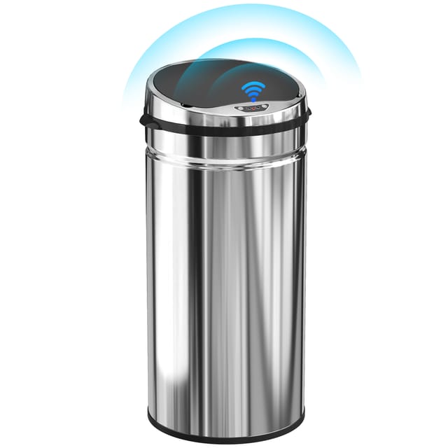 Abfalleimer Mit Sensor Automatischer Deckelöffnung, 42 L Edelstahl, Schwarz-silber