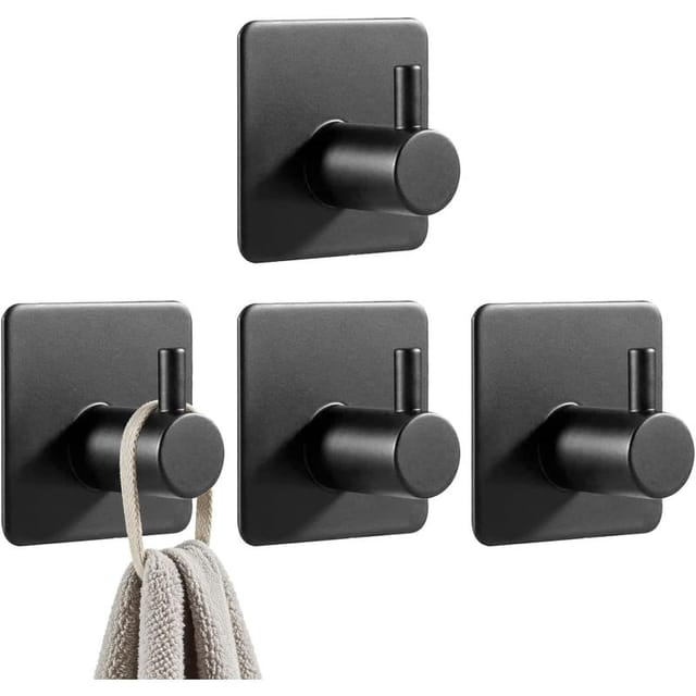 4er Set Schwarze Selbstklebende Wandhaken, Klebehaken Ohne Bohren, Handtuch Schlüssel Kleidung Bad Flur