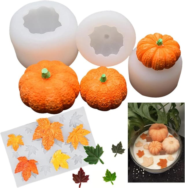 4er Pack Silikonformen Kürbis Halloween, Ahornblatt 3d, Kuchen Deko Herbst Backen Fest