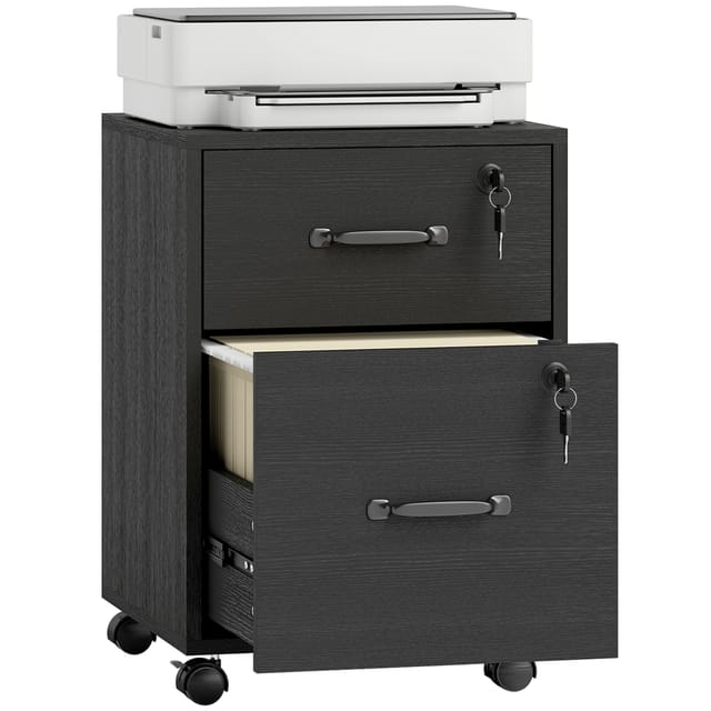 Rollcontainer Aktenschrank 2 Schubladen 40x40x54 Cm Schwarz Bürocontainer Mit Rollen Fahrbar