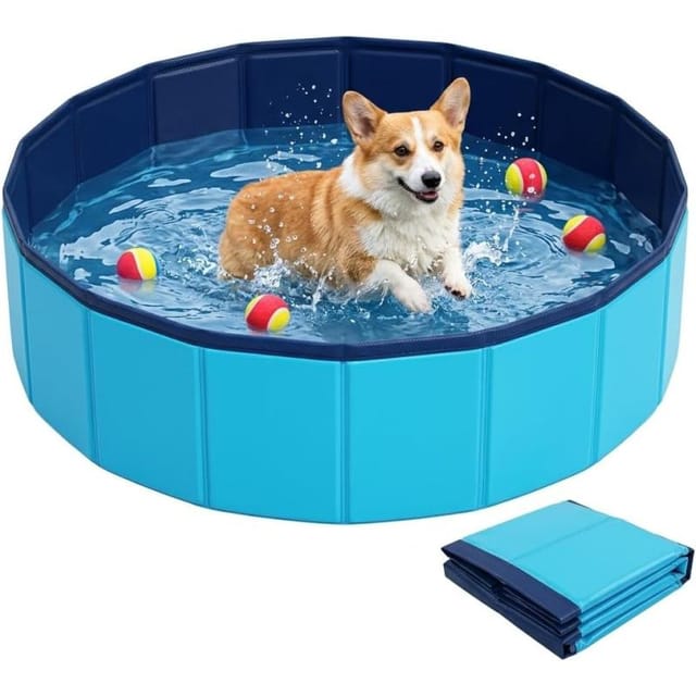 Hundepool Faltbar Blau 50 X 10 Cm Pvc, Rutschfeste Badewanne Garten, Wasserspiele Sommer, Katze Und Haustier