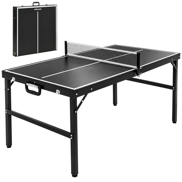 Mini-tischtennisplatte Klappbar, 152 X 76 X 72 Cm, Mdf, 4 Rollen, Netz, Schläger Und Bälle, Indoor