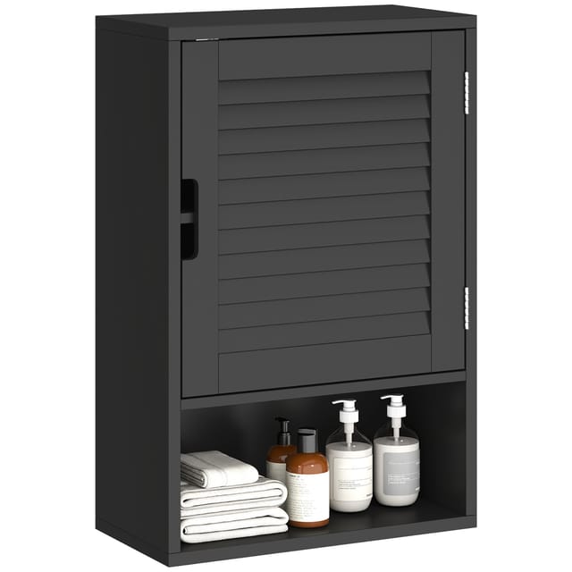 Badezimmerschrank Wandmontage 40 X 20 X 60 Cm, 2 Türen Mit Verstellbarem Fachboden, Schmal, Schwarz