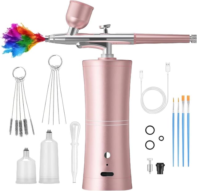 Airbrush Set Tragbar Wiederaufladbar, Eingebauter Kompressor Feiner Düse, Airbrushpistole Make-up Modellbau