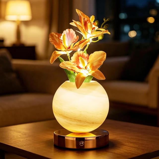 Kristall Tischlampe Mit Planeten Vase, Dimmbar, Dekorative Blumen Nachtlicht Wohnzimmer Geschenk
