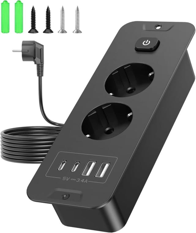 Einbausteckdose Usb, 2 Usb-c Pd 20w Und 2 Usb-a, Arbeitsplatte Kueche Buero, Schnellladung Design Dezent