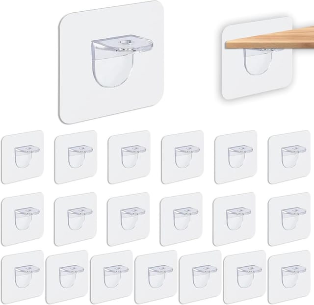 20 Selbstklebende Regalhalter Transparent, 7x7cm, Befestigung Ohne Bohren, Für Schrank Und Garderobe