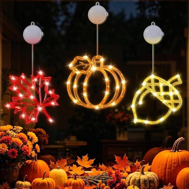 Herbst-fensterbeleuchtung Leuchtend, Hängedekoration Mit Timer, Lichterkette Blätter Haus Wand Veranda