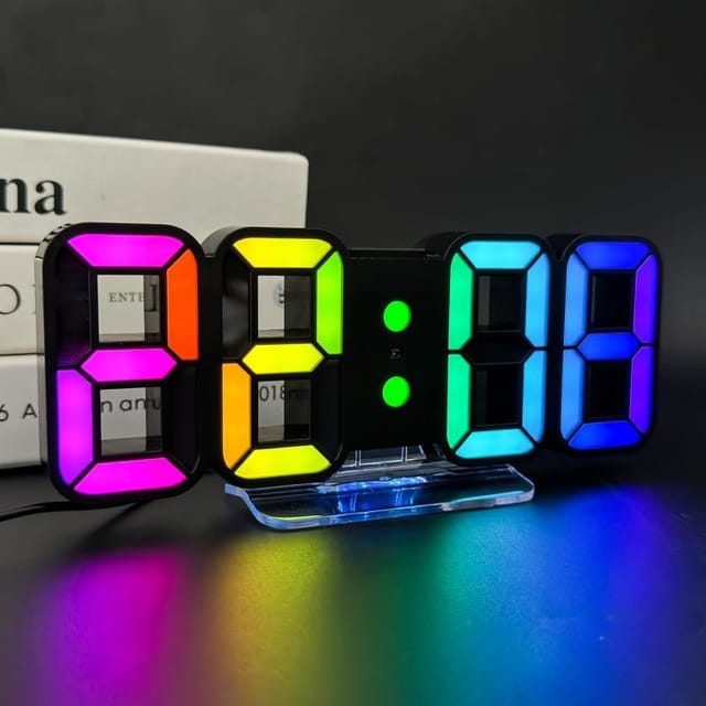 Digitale Wanduhr Leuchtender Led-wecker, 14 Rgb-farben, Große Anzeige Wohnzimmer Büro Schlafzimmer Moderne