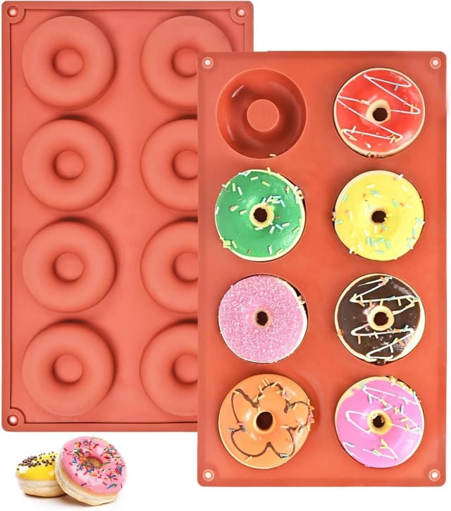2er Pack Donut Backformen Silikon Antihaft, 8 Fächer, Kuchen Muffins Kekse Ofen Zuhause