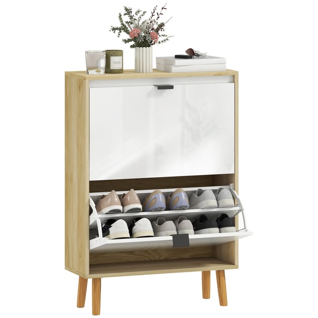 Schuhschrank Schmal 2 Türen, Flurschrank 60x24x91 Cm, Weiß, 10 Paar, Platzsparend Designed Für Moderne Wohn