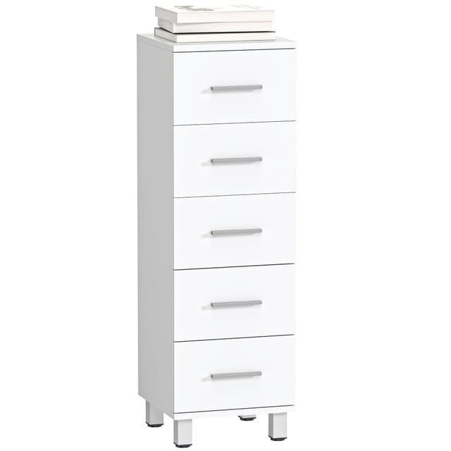 Badezimmerschrank 5 Schubladen, Badschrank 30x30x95 Cm, Weiß, Platzsparend Designed Für Moderne Wohnverhältn