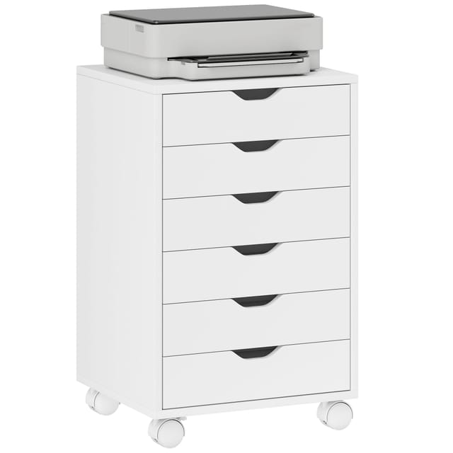 Rollcontainer 6 Schubladen, Mobile Büro-schubladenbox 40x35x63 Cm, Weiß, Hochwertige Verarbeitung Für Wohne